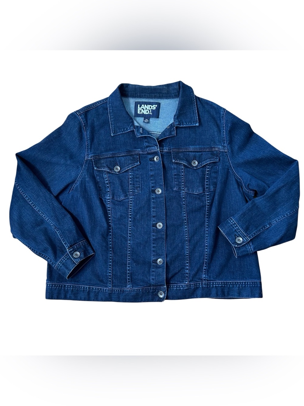 Lands' End Denim Jacket Women's 2X, 20W-22W Blue Cotton Pockets